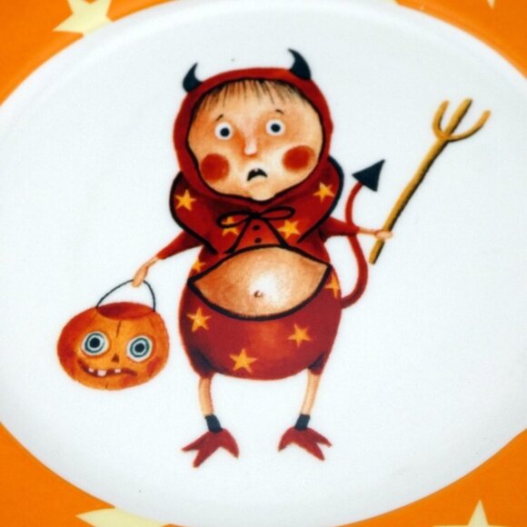 Rare Trick or Treat Ware by Lori C. Mitchell 7.5” Plate Little Devil Halloween - Picture 2 of 4